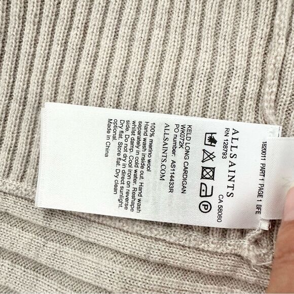 AllSaints Keld Long Sleeve Cardigan in Cream Size Medium - Picture 9 of 9